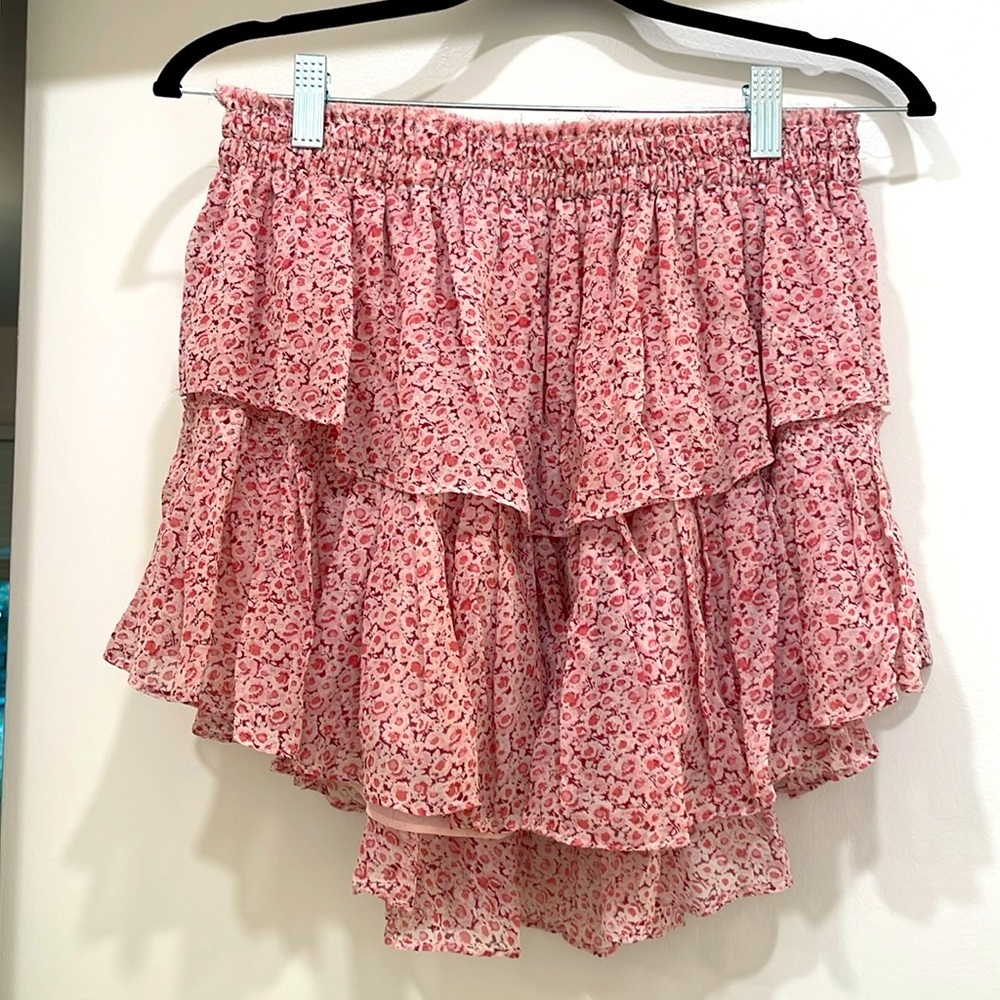 LoveShackFancy tiered ruffle pink mini skirt‎ $245 sz L